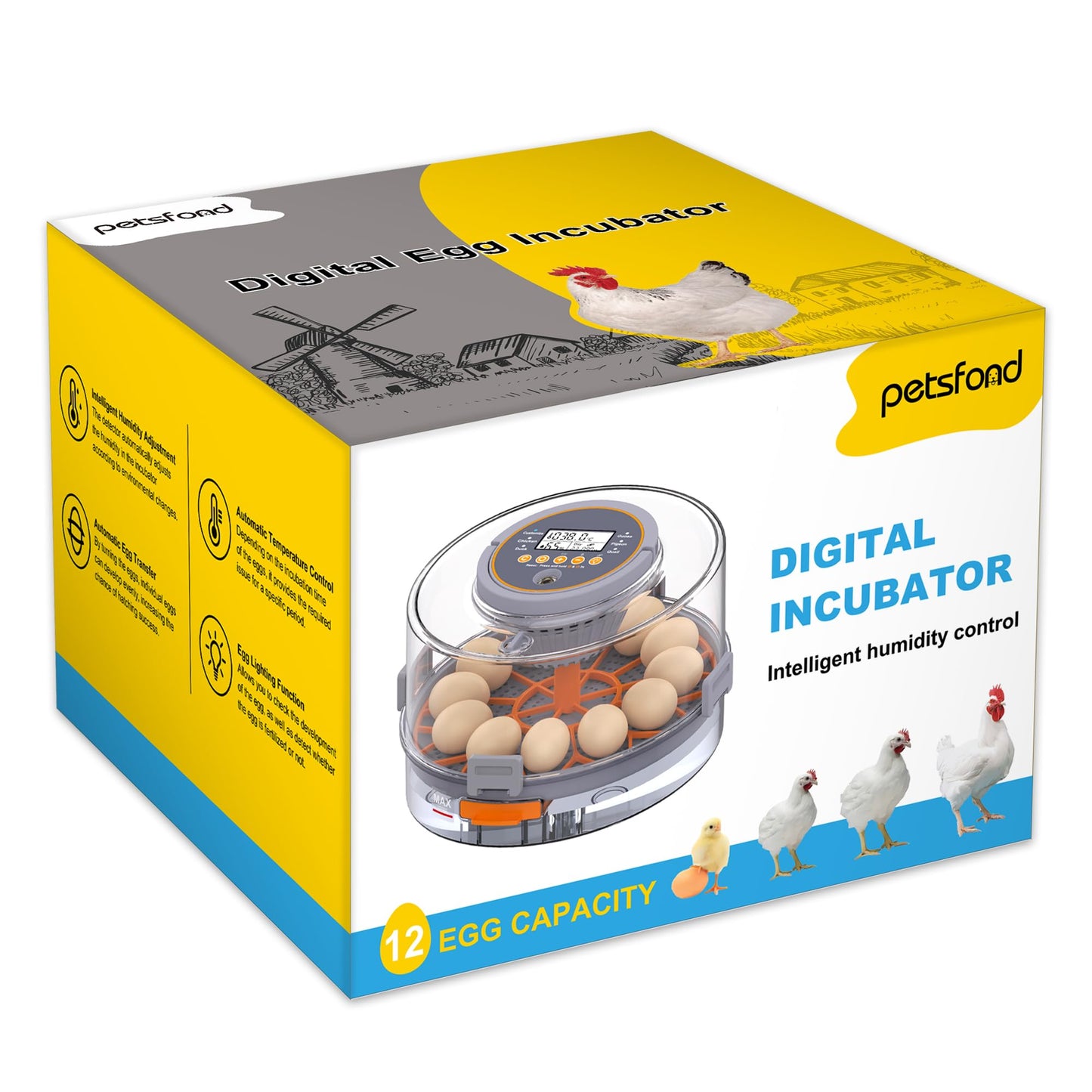 Egg Incubator with Automatic Egg Turning and Humidity Control, Intelligent Egg Incubator with Automatic Temp. Adjustment, 12 Egg Incubator