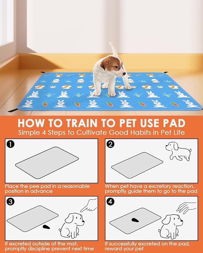Bissap 2 Packs Guinea Pig Cage Liners, 24''X36'' Washable Guinea Pig Pee Pads Non Slip Reusable Fast and Super Absorbent Bedding for Small Animals Rabbit Hamster Chinchillas Rat - Blue