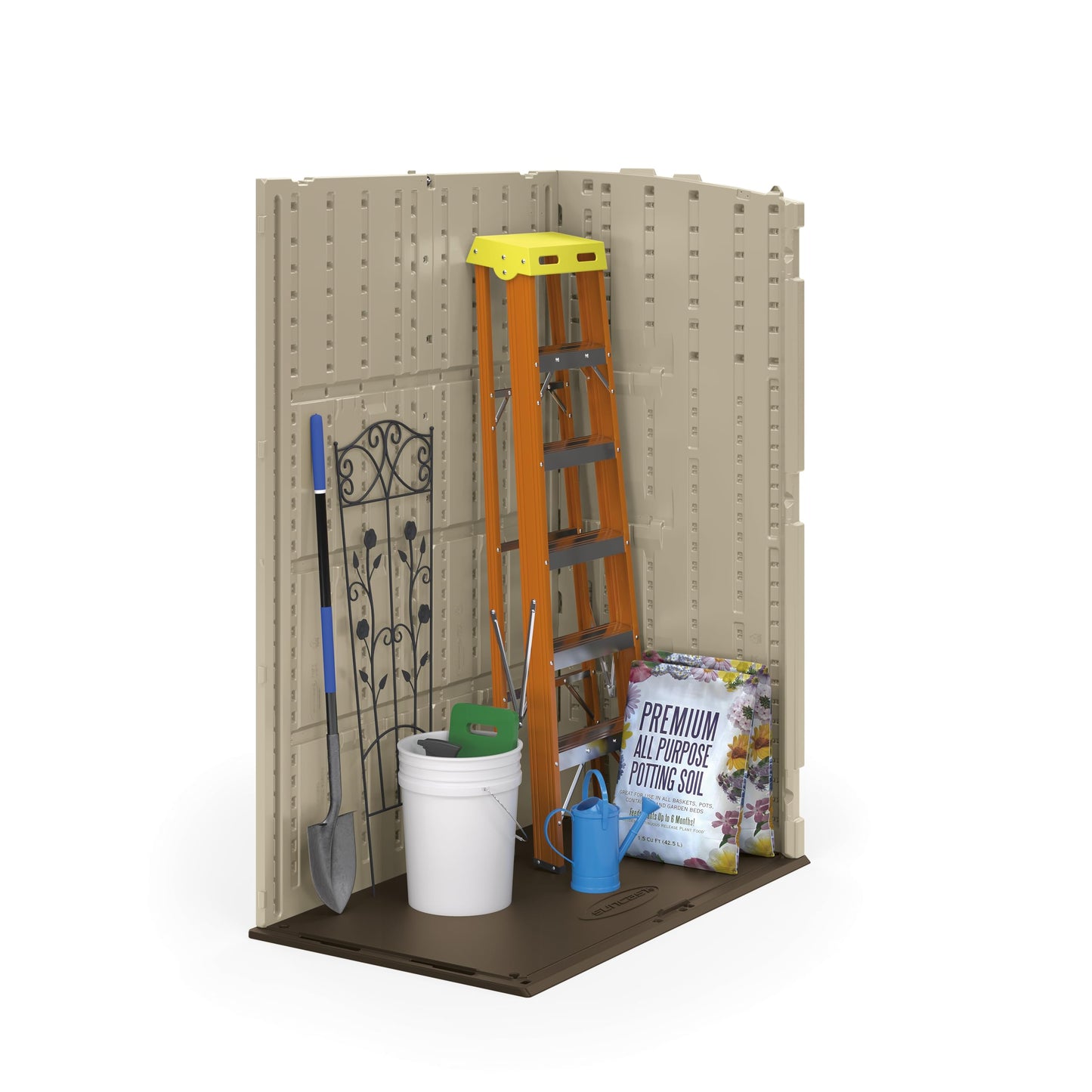 Suncast 54 Cubic Feet Vertical Storage Shed with Durable Plastic Construction, Multiple Wall Panels and Ample Space for Outdoor Storage