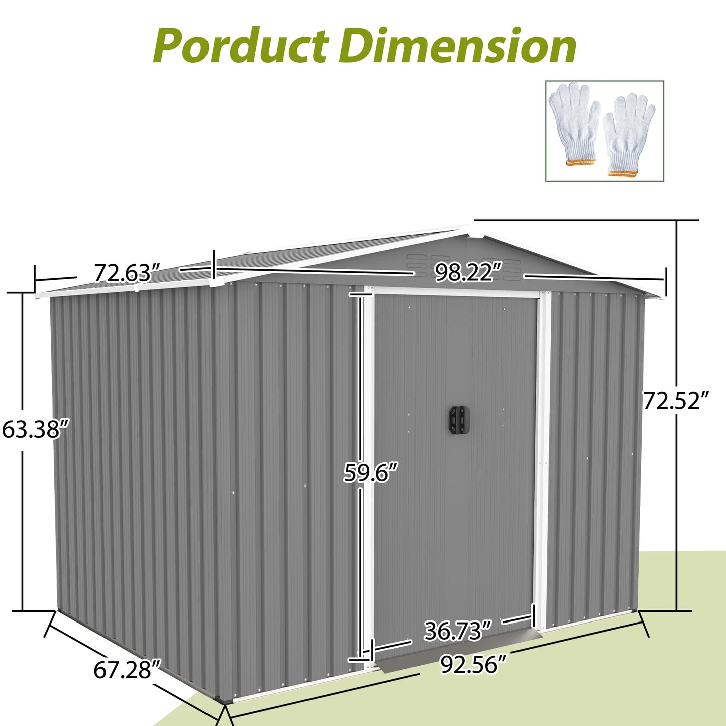 KEIKI Storage Shed 8x6 FT, Large Metal Tool Shed for Outdoor Storage, Galvanized Steel Garden Shed with Floor & Lockable Sliding Doors for Patio, Backyard, Lawn, Grey