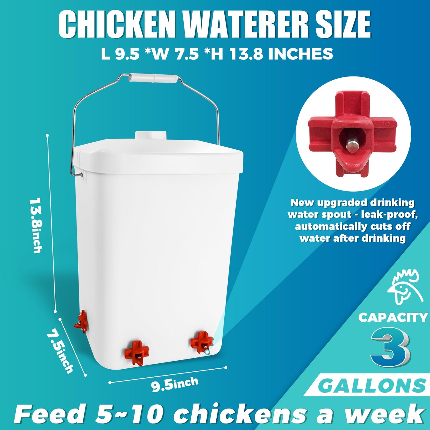 Loyala Automatic Chicken Feeder and Waterer Set 3 Gallon/25 Pounds No Waste Poultry Feeder Rain Proof Large Chicken Feeders Chicken Coop Accessories (Grass Green and White)
