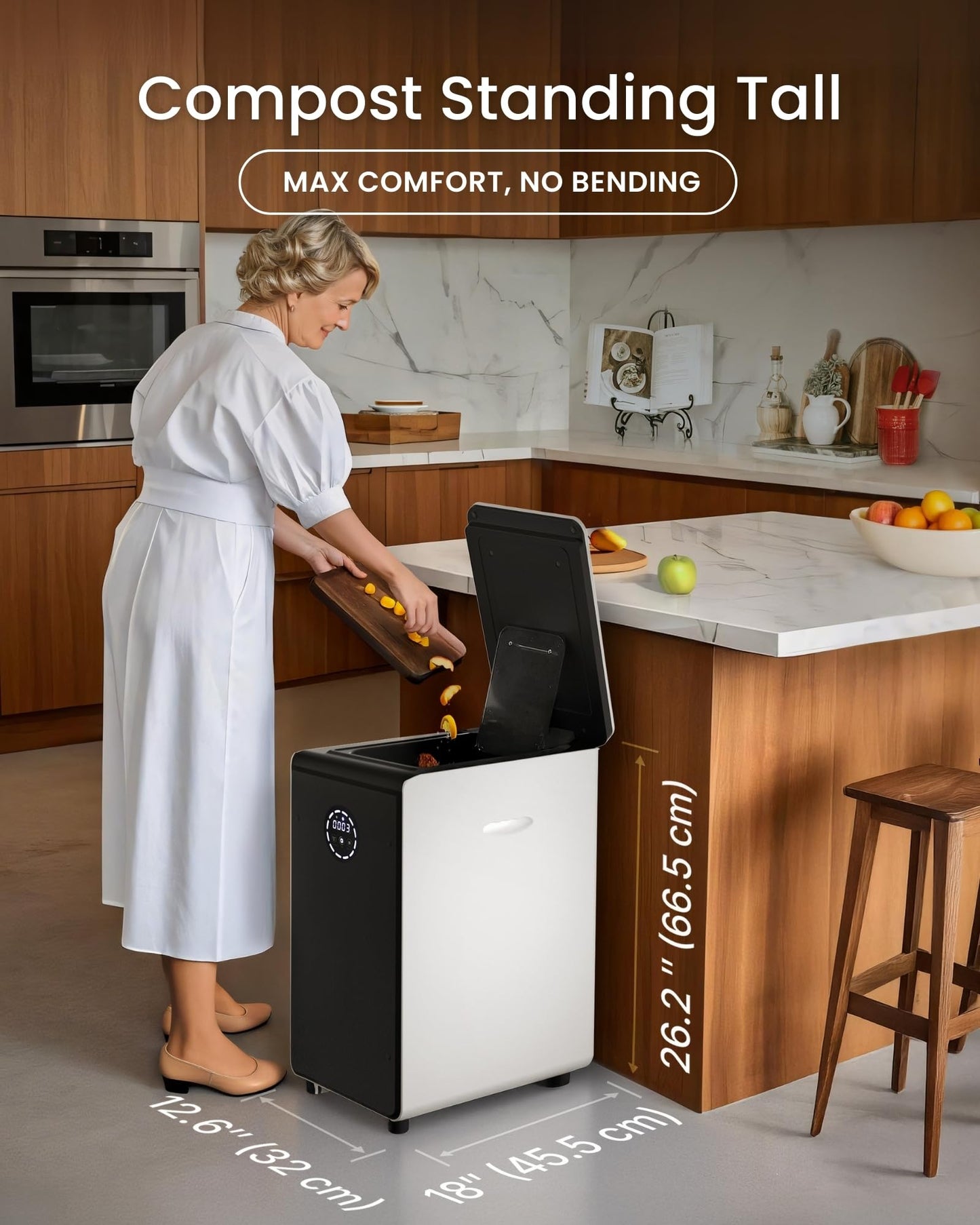 GEME World First Bio Smart 19L Electric Composter for Kitchen, Filter No Need to Change, Not Dehydration Tec, Add Waste Anytime Compost Machine, Electric Compost Bin Kitchen, Food Cycler Real Compost