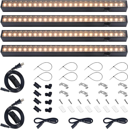 Barrina Grow Lights for Indoor Plants, Full Spectrum Sunlight, Black Cover LED Grow Light Bulbs, T5 Grow Light Strip, 1ft Plant Light for Indoor Plants Growing, 3 Mounting Modes, Yellow, 4 Packs