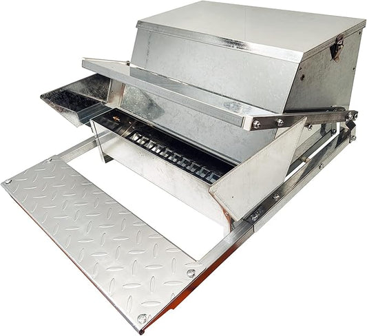 Chicken Feeder Galvanized 25Lbs Capacity Weatherproof Treadle Chicken Feeder Rodent Proof