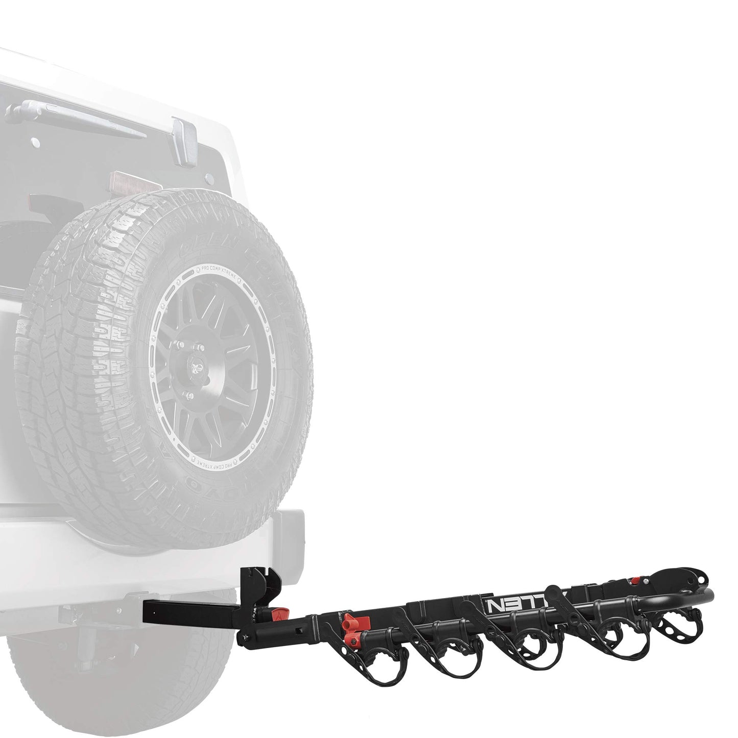 Allen Sports Premier Locking Quick Release 4-Bike Carrier for 2 Inch Hitch on Vehicles with Spare Tire, Model 400QR, Black