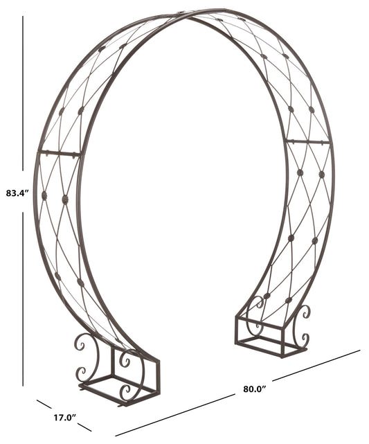 SAFAVIEH Outdoor Collection Mizell Rustic Brown Lattice Wrought Iron Moon Gateway Arbor