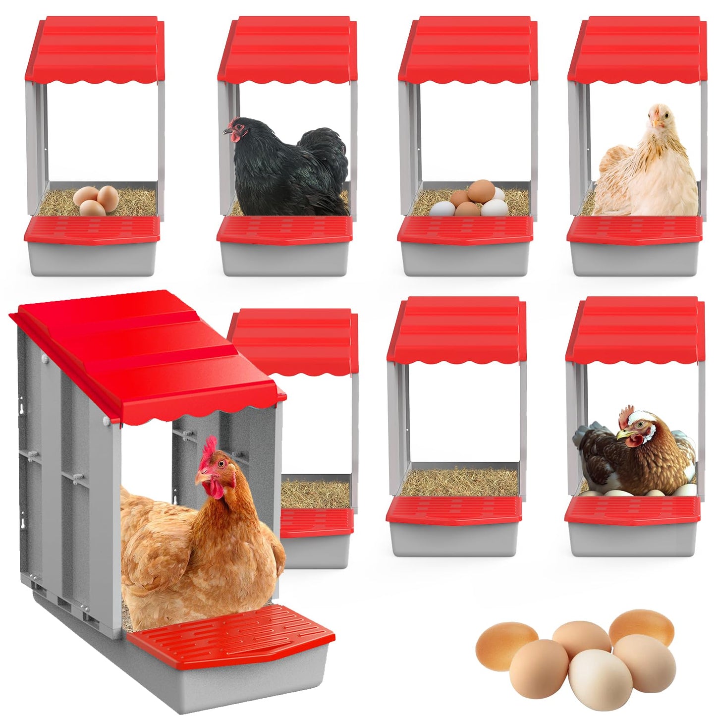 DETODDA Chicken Nesting Boxes for Laying Eggs, Roll Out Nesting Boxes for Chickens, Chicken Laying Boxes with Egg Roll Out, Eggs Collection Area to Protect Eggs for Chicken Coop, 8 Holes