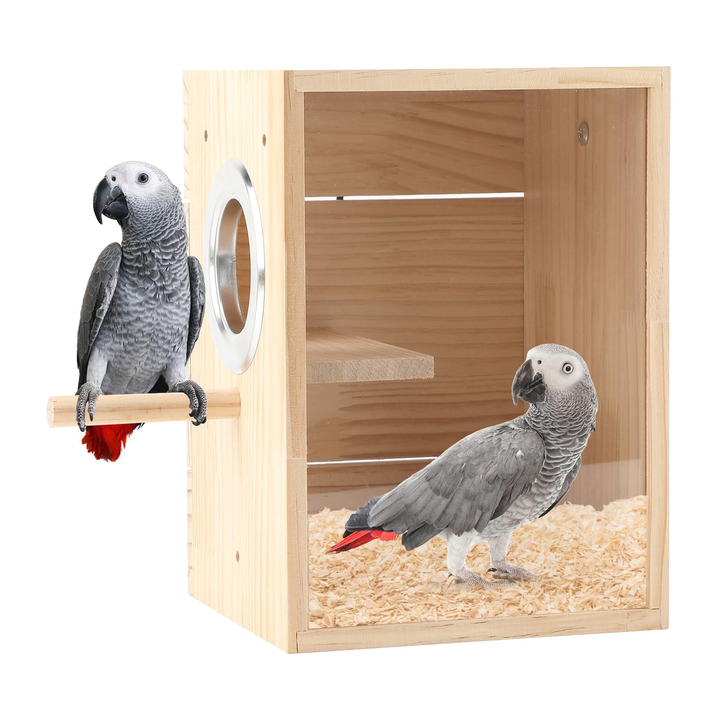 Rypet Transparent Bird Nest Boxes, Wood Parakeet Nesting Box for Cage, Upright Bird Nest Breeding Box with Perch Bird Cage House for Parakeet Lovebirds Budgie Finch Parrotlets Canary L