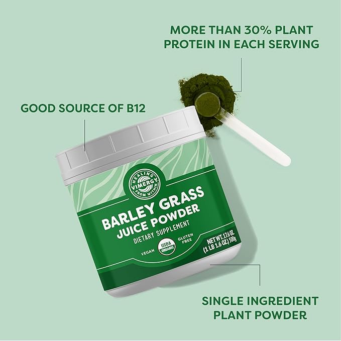 Vimergy Barley Grass Juice Powder Dietary Supplement - 0.8g per Serving (625 Servings) – Clean Superfood Formula – Promotes Cardiovascular Health* – Organic, Vegan & Gluten-Free – Value Size 500g