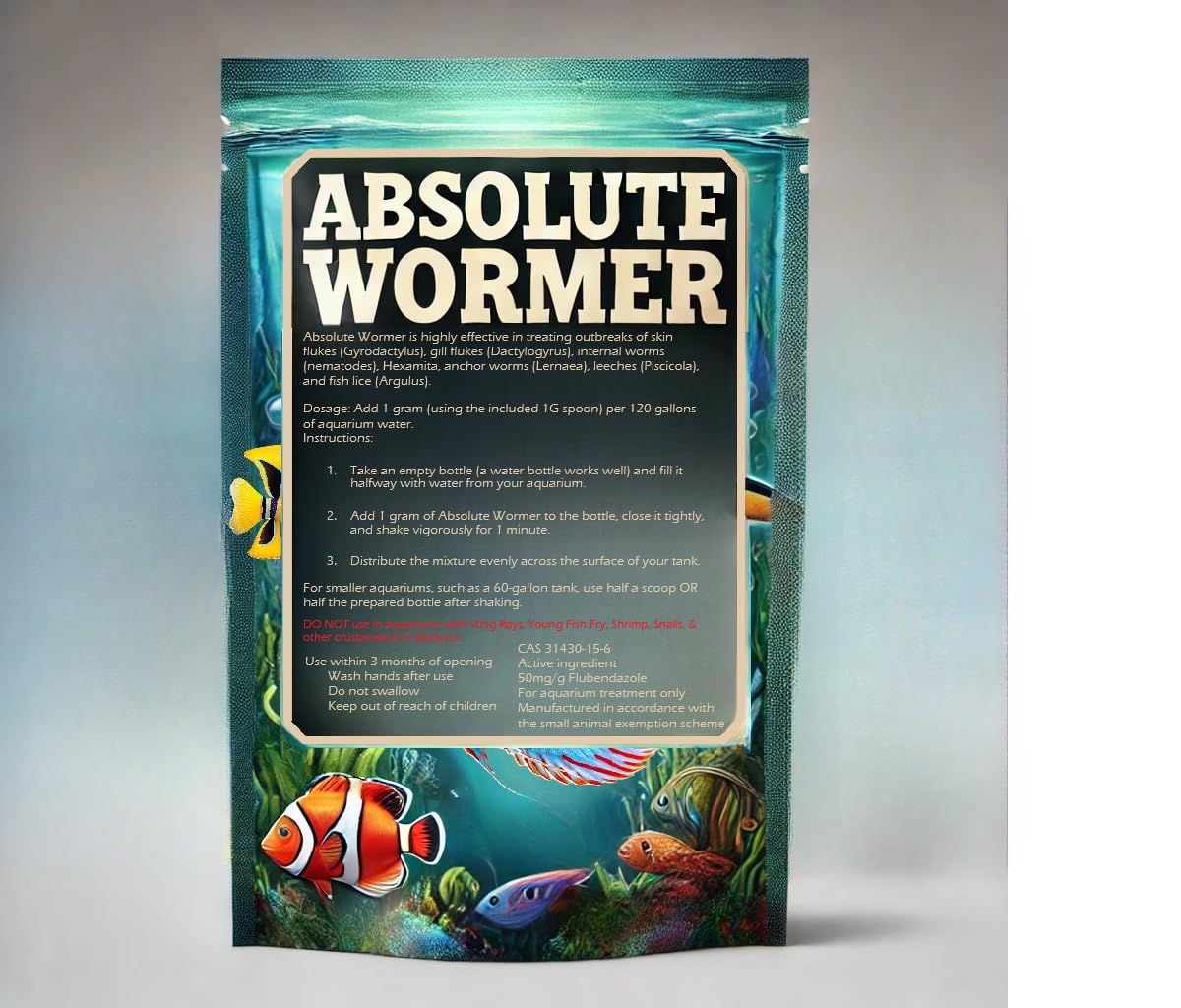 Wormer Plus - Anti-Parasitic Fish Medication - Flubendazole for Fish with parasites and Flukes (10 Grams)