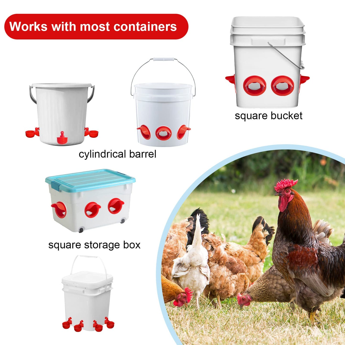 Gugull DIY Chicken Feeders No Waste, Automatic Chicken Feeders and Waterer Set, 6 pcs Poultry Feeder 6 Automatic Chicken Water Feeder, Rodent Proof Rain Proof Poultry Feeder Kit for