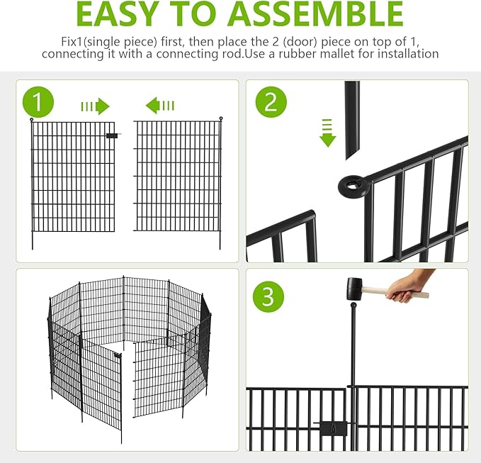 10 Panels No Dig Garden Fence with Gate, 40 in(H) X 24.2 ft(L) Metal Fence Panels, Thickened Rustproof Garden Fencing, Animal Barrier Fence for for Dogs, Rabbits, Landscape, Patio