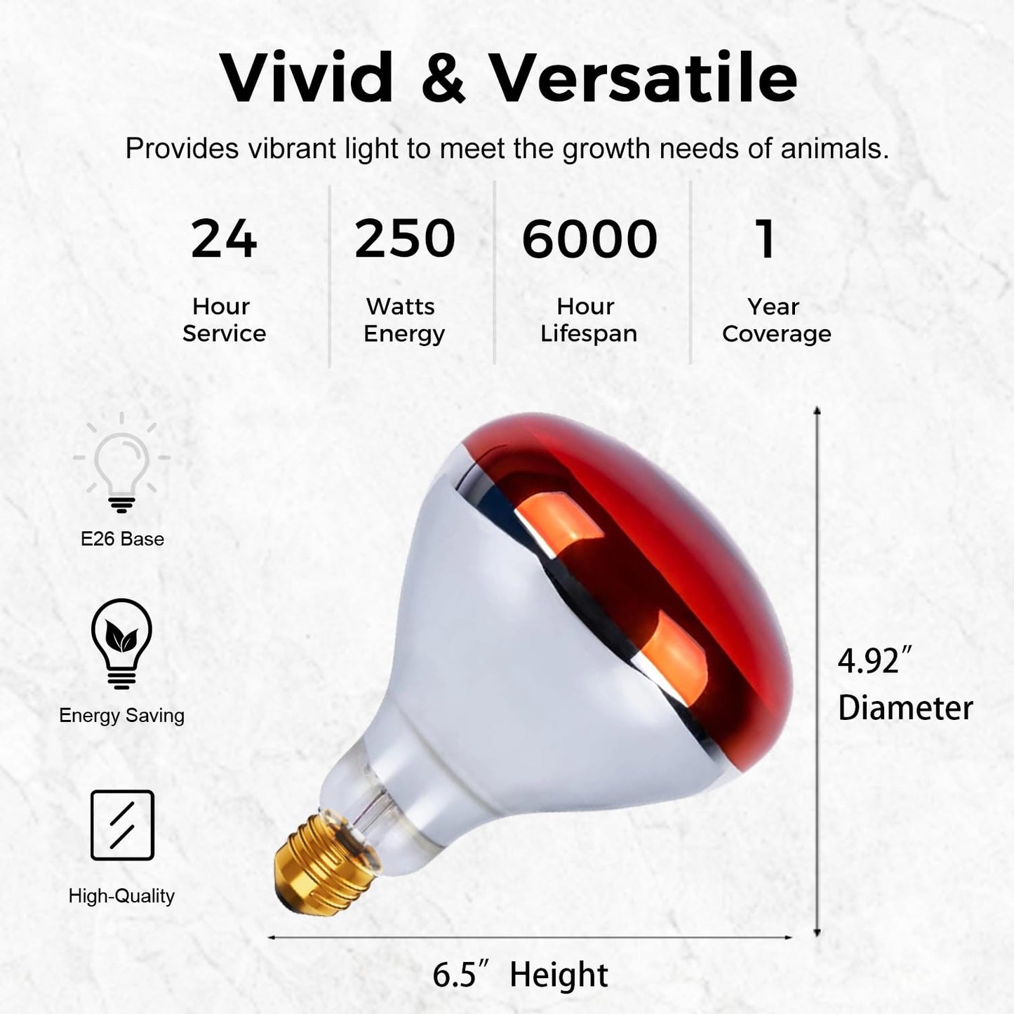 MISDOOD Infrared Heat Lamp 250 Watt 2 Pack, 120v R40 Incandescent Heating Bulbs for Reptiles Chicks Food Puppies Bathroom, E26 Base, Red