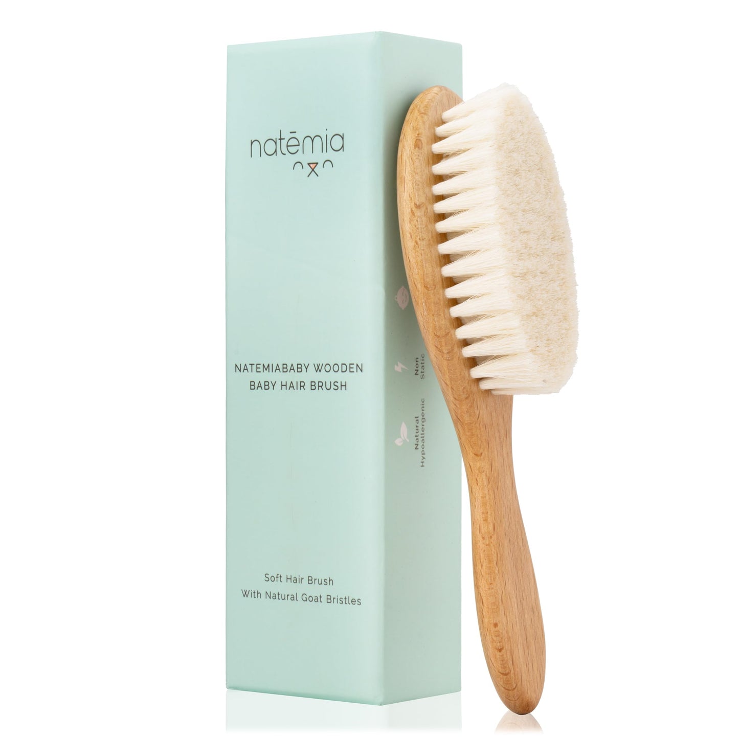 Natemia Baby Hair Brush - 1 Piece Oval, Brown - Wooden Handle & Soft Goat Bristles for Gentle Grooming & Scalp Massage - Newborn & Toddler Hair Brush for Cradle Cap Care