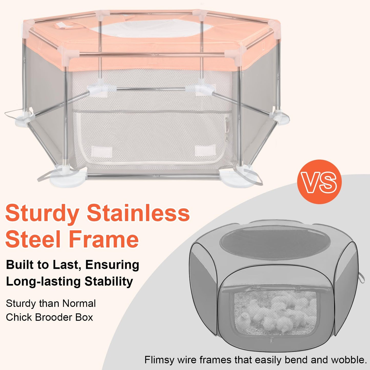 45"x45"x19.7" Sturdy Stainless Steel Frame Brooder Box for Chicks, Chicken Brooder Box with Removable Roof & Bottom Pad for Easy Cleaning, Small Animal Playpen for Ducks, Quails, Bunnies, Guinea Pigs