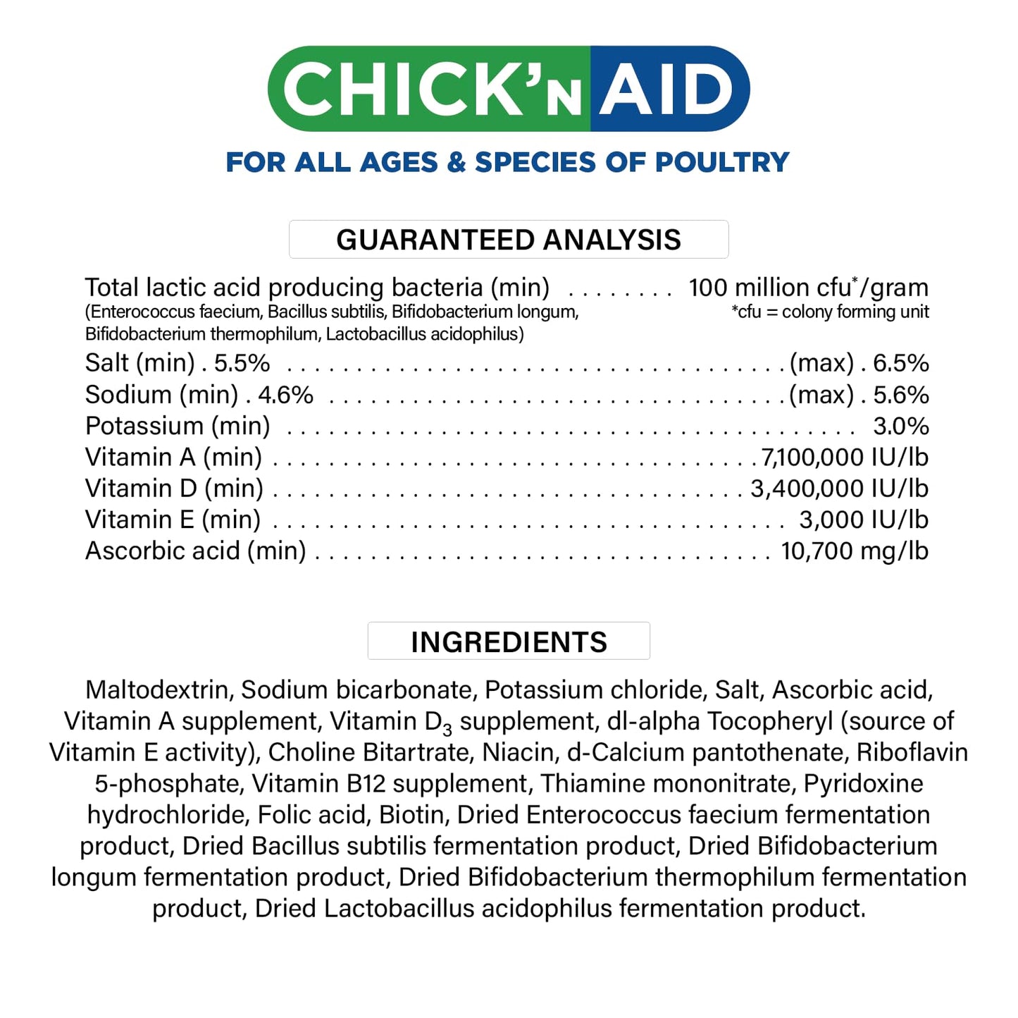 Chick’n Aid Chicken Supplement for All Ages (8 oz, Pack of 1) - Chicken Vitamins, Electrolytes, and Probiotics - Multipurpose Poultry Vitamins for Chickens, Ducks, and Turkeys