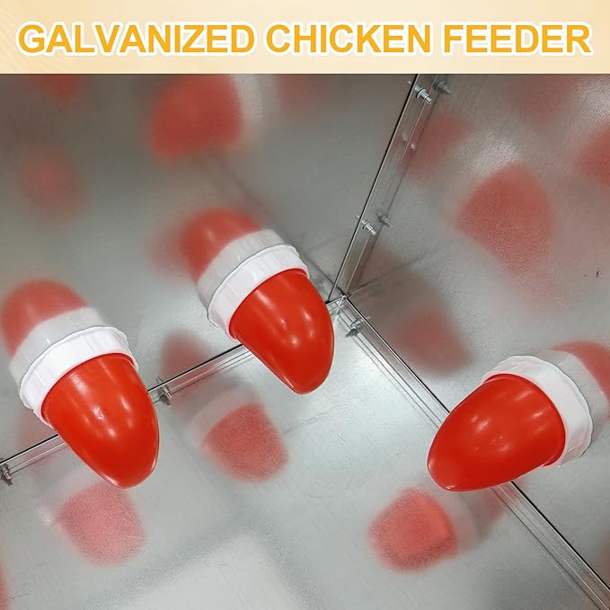 Automatic Chicken Feeder No Waste 25 Pounds Metal Poultry Feeder with Latch & Handle for Chickens, Geese, Ducks, Turkeys, Quails, Weatherproof (4-Port)