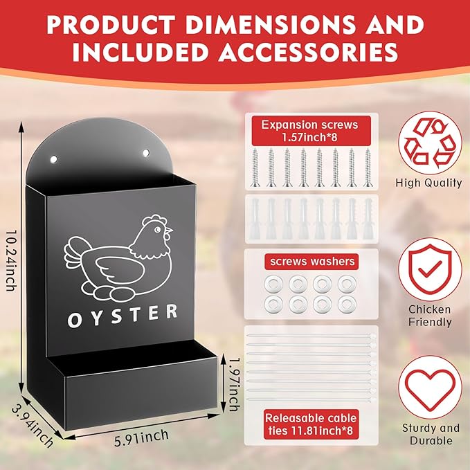Leinuosen 4 Pack Metal Chicken Oyster Shell and Grit Feeder Combo Large Capacity Hanging Chicken Feeder Trough Automatic Gravity Poultry Coop Accessories Water Dispenser for Chicks, Ducks, Quail