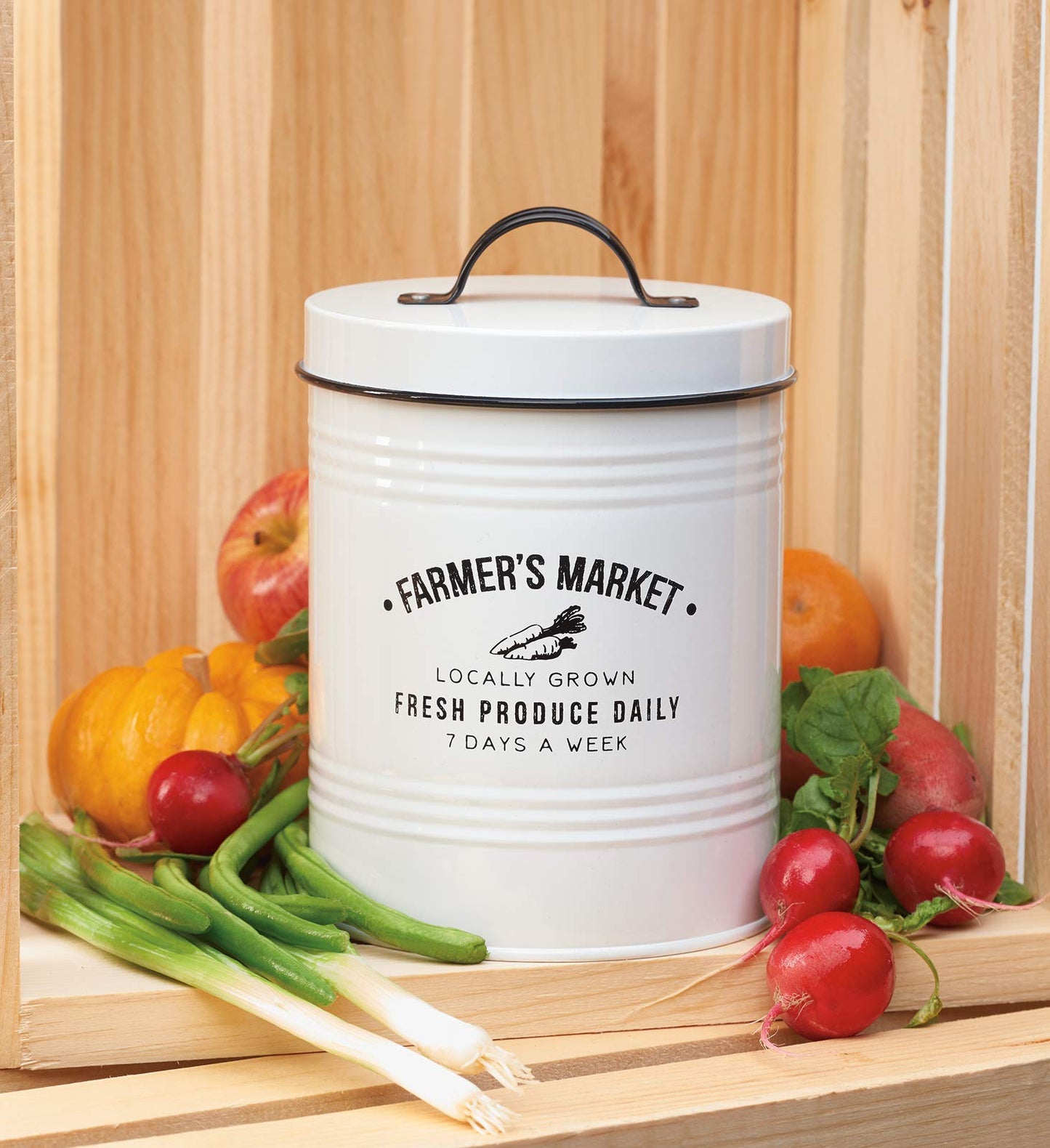 Amici Home Farmers Market Metal Canister | Dry Food Storage Container | Airtight Lid | 76 Ounce Capacity | Farmhouse Décor | Metal Canister for Kitchen Countertop