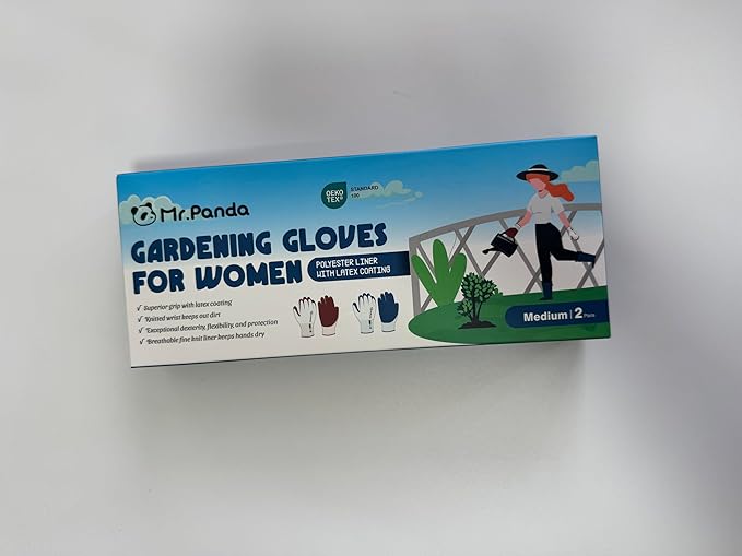 Mr.Panda 2 Pairs Skin-Friendly Gardening Gloves for Women, Latex Coated Garden Gloves, Ladies Outdoor Yard Work Gloves, Breathable, Blue & Red, Small