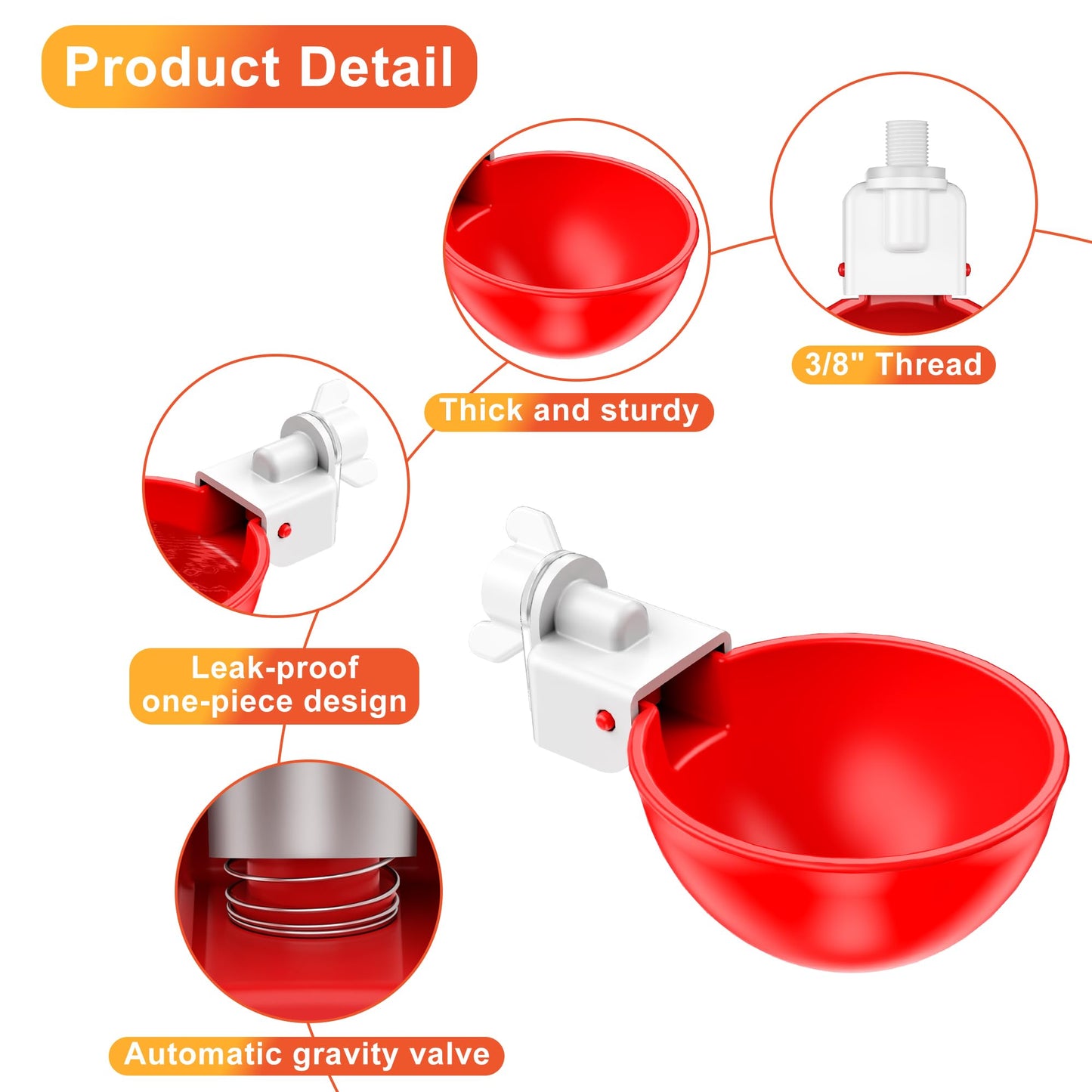 ZenxyHoC Chicken Waterer Cups, 8 Pack Automatic DIY Chicken Water Cups with 3/8'' Hole Saw