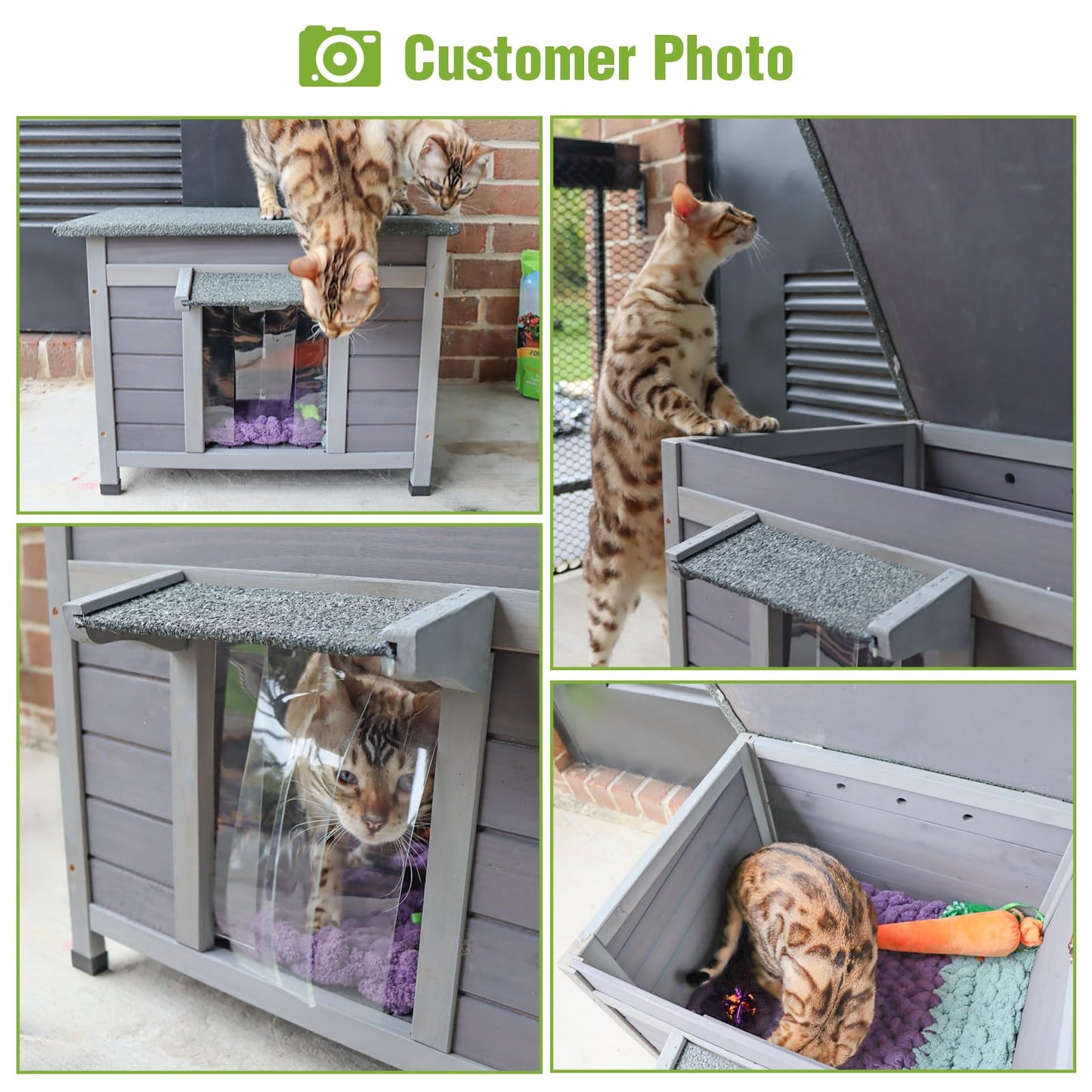 Outdoor Feral Cat House Weatherproof, Small Wooden Rabbit Hutch Bunny Cage Indoor-PVC Door Flaps