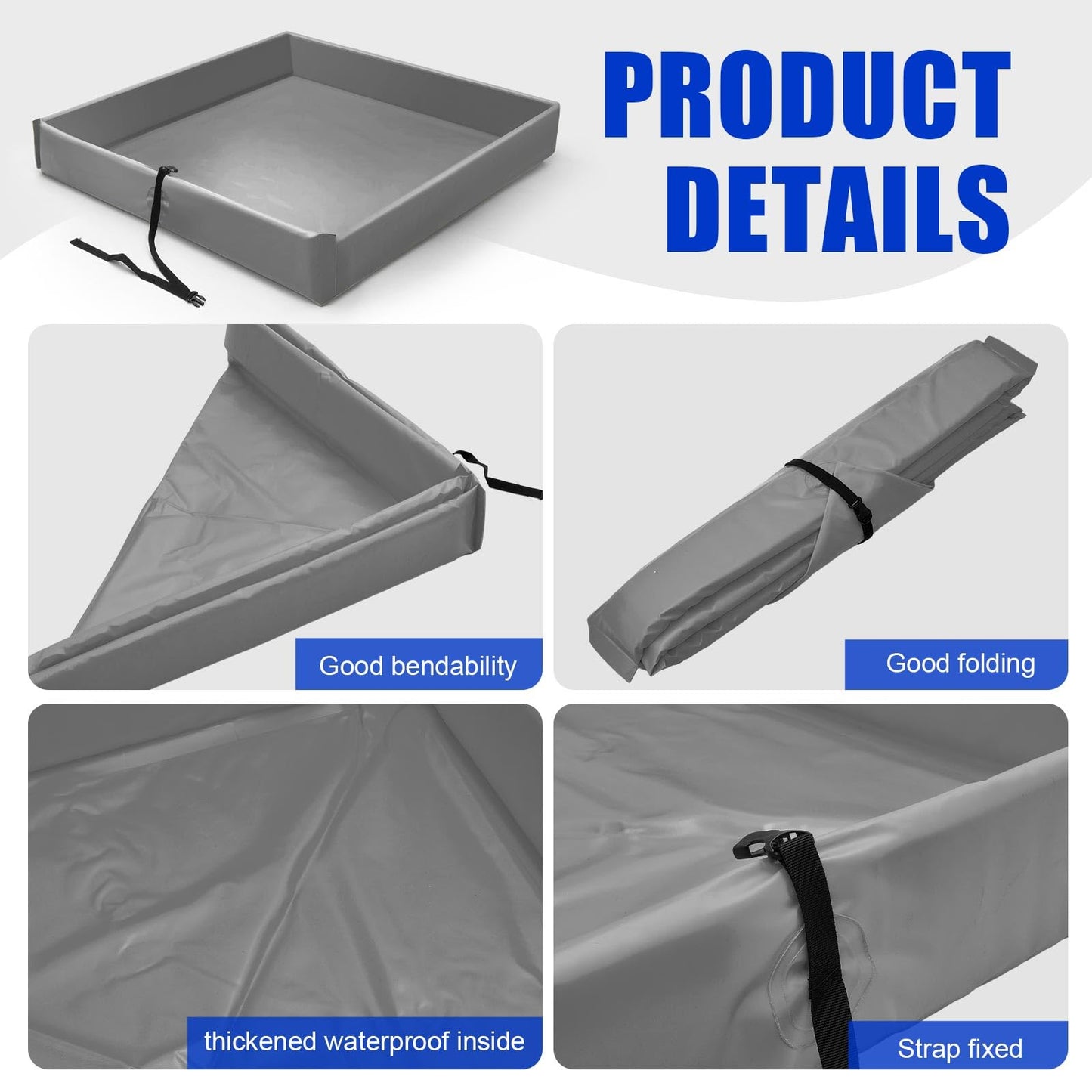 Wettarn Folding Duck Pond 4' x 4' Portable Spill Containment Berm Wall Containment Berm(Gray)