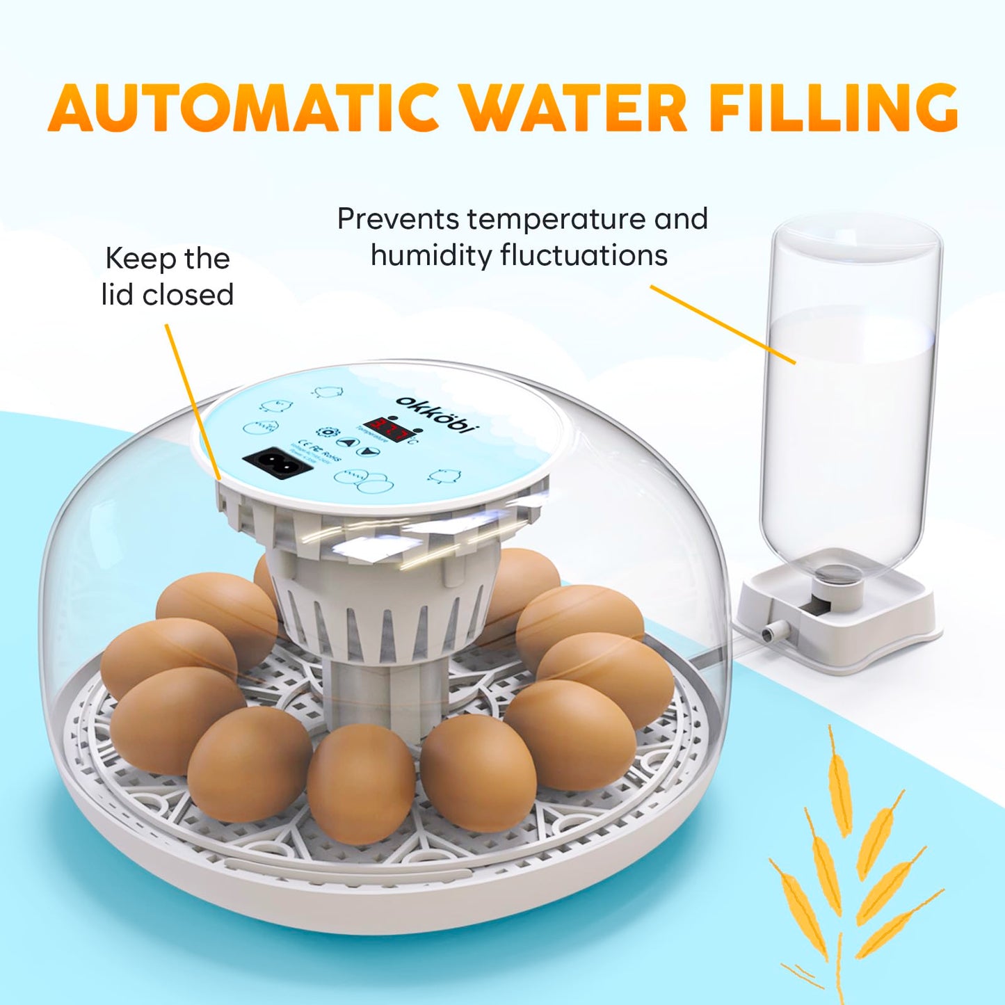 Okkobi M12 | Egg Incubator with Automatic Egg Turning and Humidity Control - 12/24 Eggs, 360° View, Easy to Use and Clean - Egg Incubators for Hatching Eggs - Incubadora de Huevos de Gallina