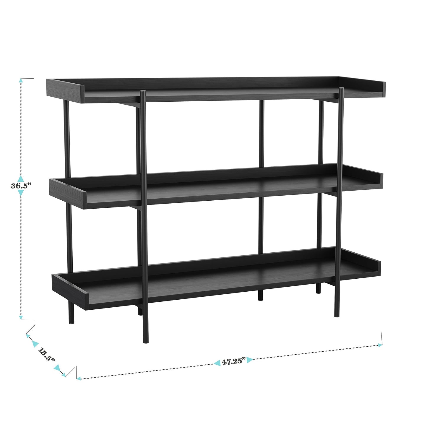 Martha Stewart Emmett 3 Shelf Bookcase with Vertical Metal Frame, Home Office Storage Display Unit, 35" H, Black Wood Grain/Oil Rubbed Bronze
