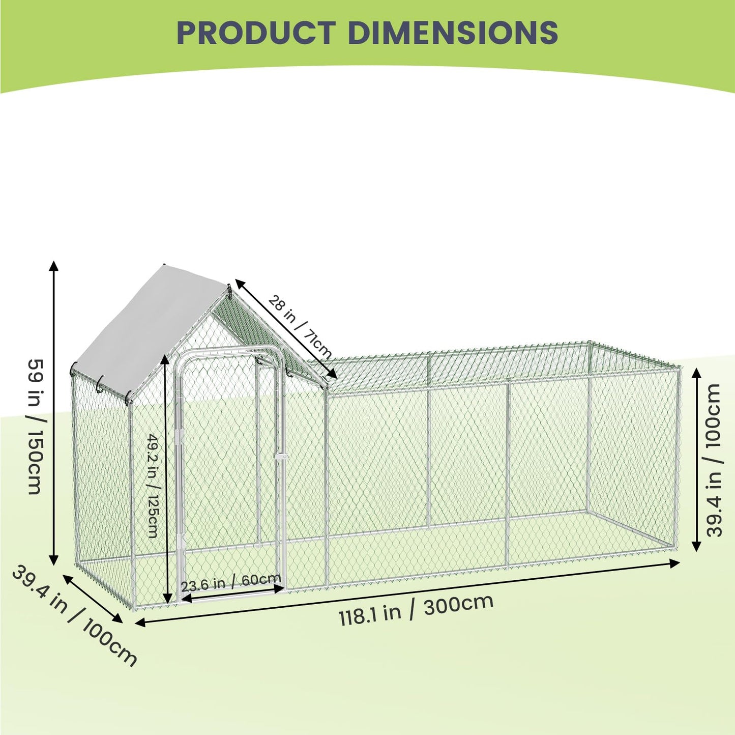 Chicken Coop, Large Metal Chicken Run, Outdoor Chicken Pen with Waterproof and Anti-UV Cover, Walk-in Chicken House with Lockable Door, for Yard, Farm Use, 10' W x 3.3' D x 5' H