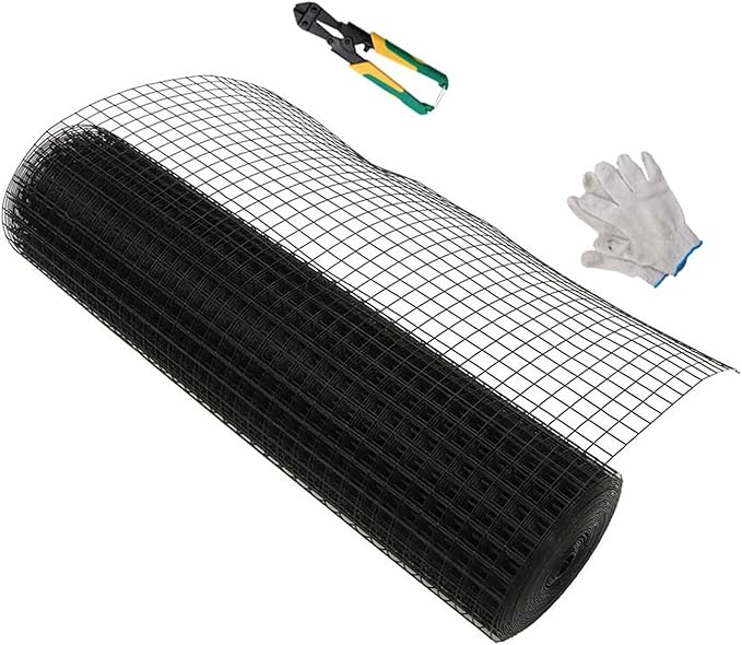 LABLT 36 in x 50 ft Hardware Cloth, 1 in Chicken Wire Fence with Pliers and Glove for Chicken Coop Fences and Poultry Animal Netting (16 Gauge, Black)