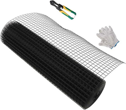 LABLT 36 in x 50 ft Hardware Cloth, 1 in Chicken Wire Fence with Pliers and Glove for Chicken Coop Fences and Poultry Animal Netting (16 Gauge, Black)