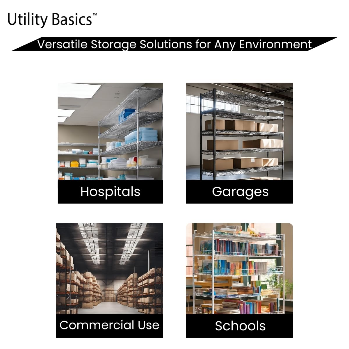 Utility Basics 60"x18"x72" Chrome 5-Tier PREMIUM Wire Shelving NSF 4000 LBS MAX CAPACITY Heavy Duty Steel Storage Rack for Warehouses, Garages, Hospitals, Commercial Spaces, & Schools w/PREMIUM WHEELS