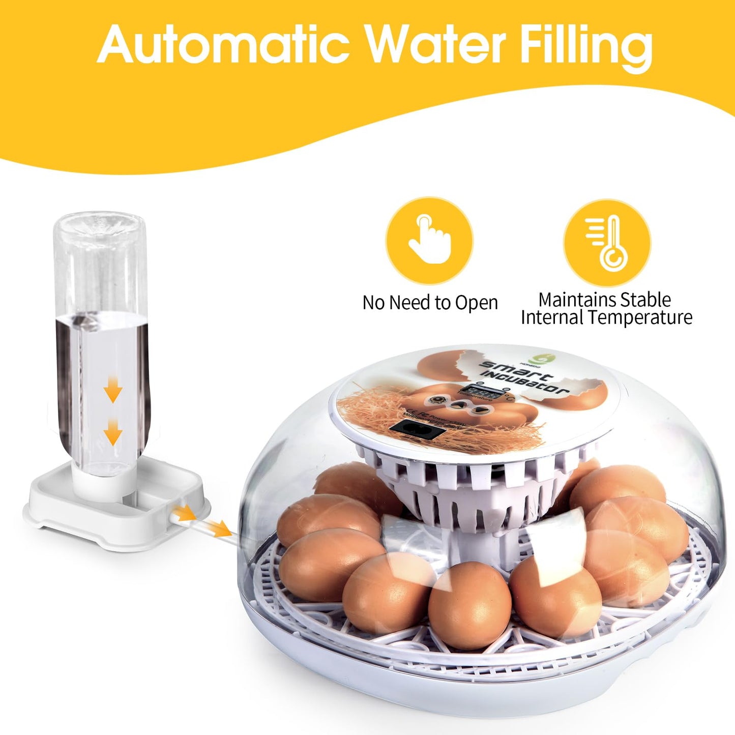 ZEMIRO CHARGE 12 Egg Incubator with Automatic Turning, Humidity Control, Auto Water Addition, for Hatching Chicken, Goose, Duck, Quail, Pigeon, and Turkey Eggs (12 Egg Incubator)
