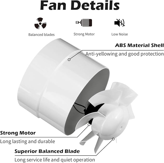 HUGOOME Inline Duct Fan 4 Inch Vent Booster, HVAC Exhaust Intake Fans 76 CFM, Ventilation Blower for Grow Tent Attic Kitchen Garage Greenhouse Basement (Φ 4 inch/110v)