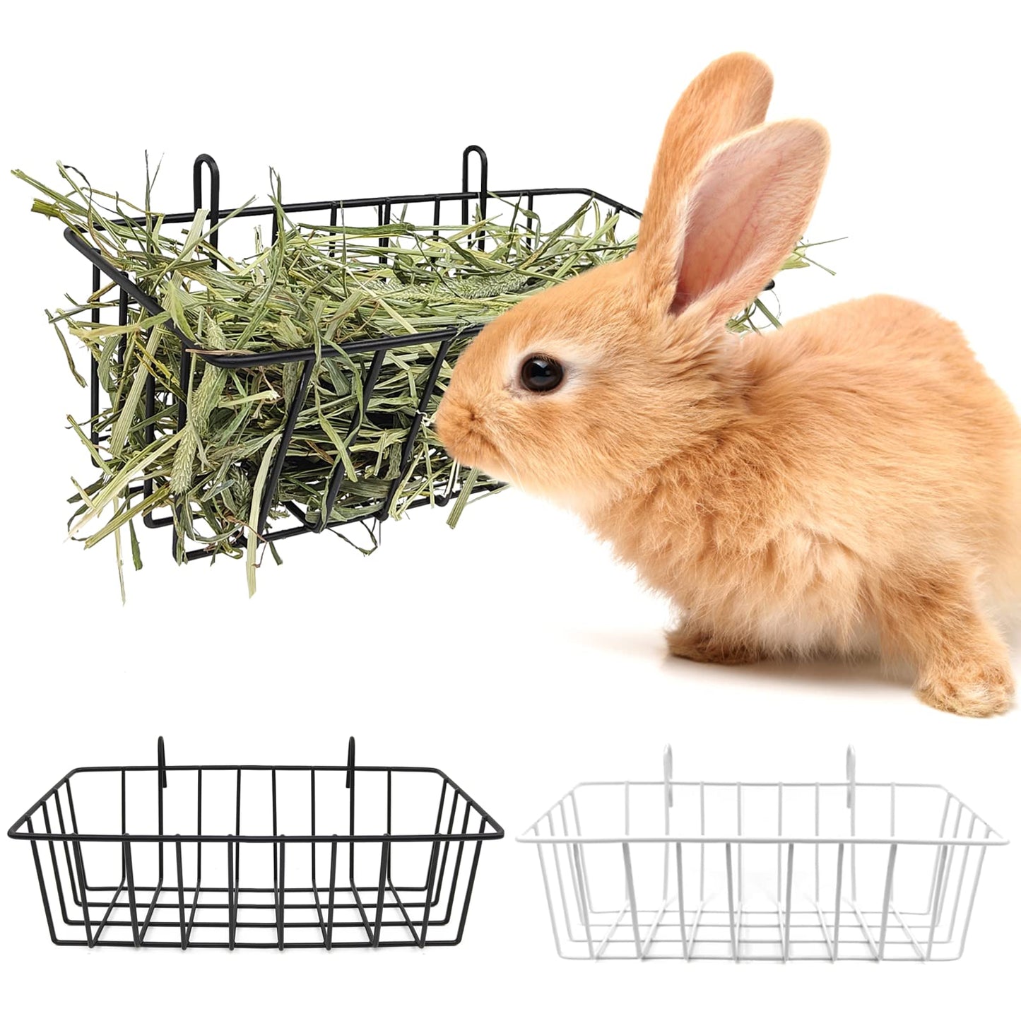 TiereCare Rabbit Hay Feeder - 2Pcs Metal Rack Hay Holder for Guinea Pig Small Animals Grass Rack for Bunny Chinchilla Cage Reduce Mess 9x4x3 Inch