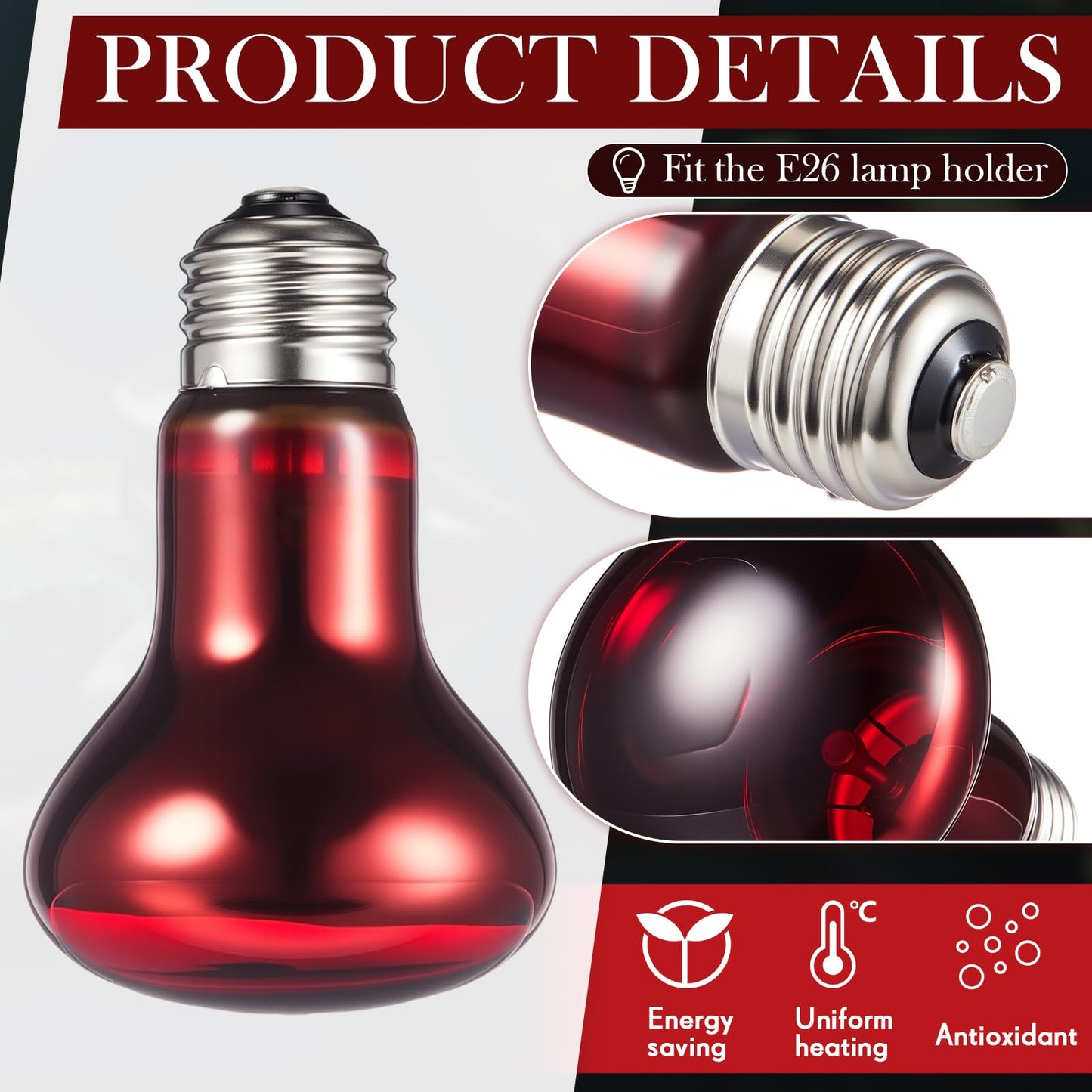 VIHOSE 6 Pack 75 W Reptile Heat Bulbs Red Heat Lamp Bulb Infrared Lamp Red Basking Light Bulbs for Reptiles, Bearded Dragon, Lizard, Tortoise, Chickens, Leopard Gecko, Amphibian, Pets