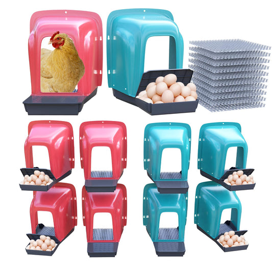 Yckcrc Nesting Boxes for Chickens - 10 Pack Roll Away Nesting Boxes Chicken Coop with Perch, Durable Plastic Chicken Laying Box with Pull Out Egg Tray, Poultry Farm & Hen House Accessories