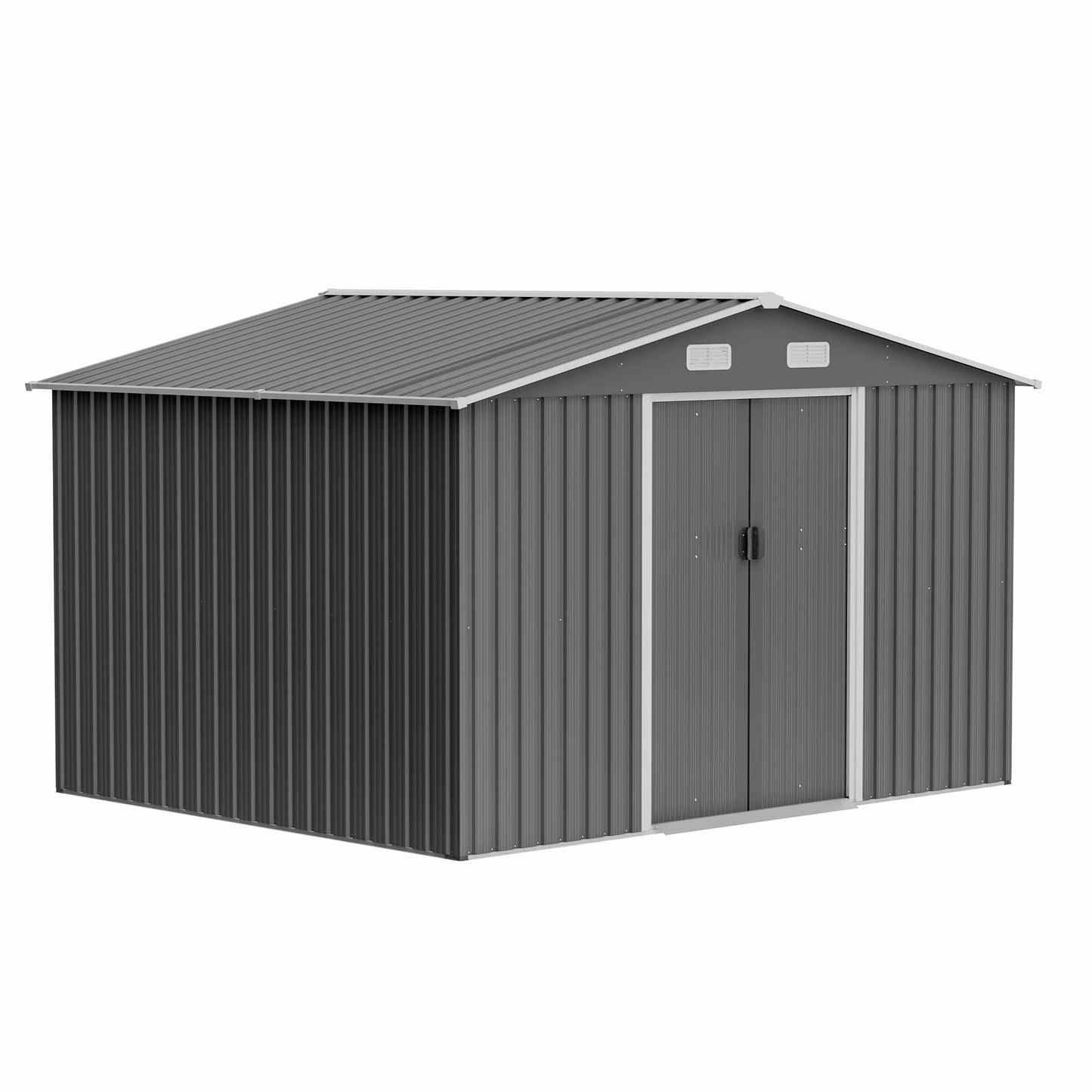 KEIKI Storage Shed 10x8 FT, Large Metal Tool Shed for Outdoor Storage, Galvanized Steel Garden Shed with Lockable Sliding Doors for Patio, Backyard, Lawn, Grey