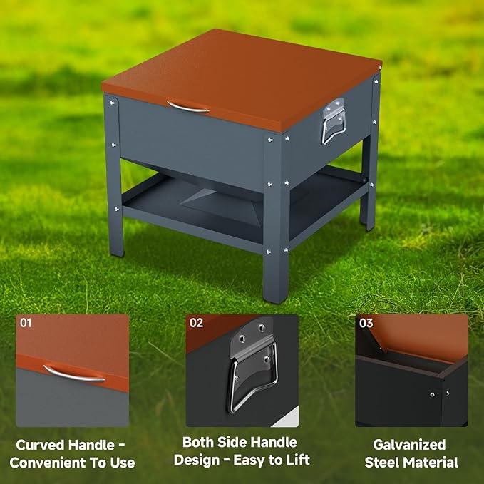 Automatic Chicken and Duck Feeder, 80 LBS Capacity Metal Chicken Feeder, Weatherproof Outdoor Gravity Feeding Barrel, No-Waste Feeder for Backyard Flock (Orange)