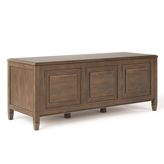SIMPLIHOME Connaught Entryway Storage Bench - 51 inch Wide Solid Wood Storage Trunk Seat in Natural Aged Brown, Traditional Bench for Entryway or Living Room with Lift-Up Lid and Decorative Moulding