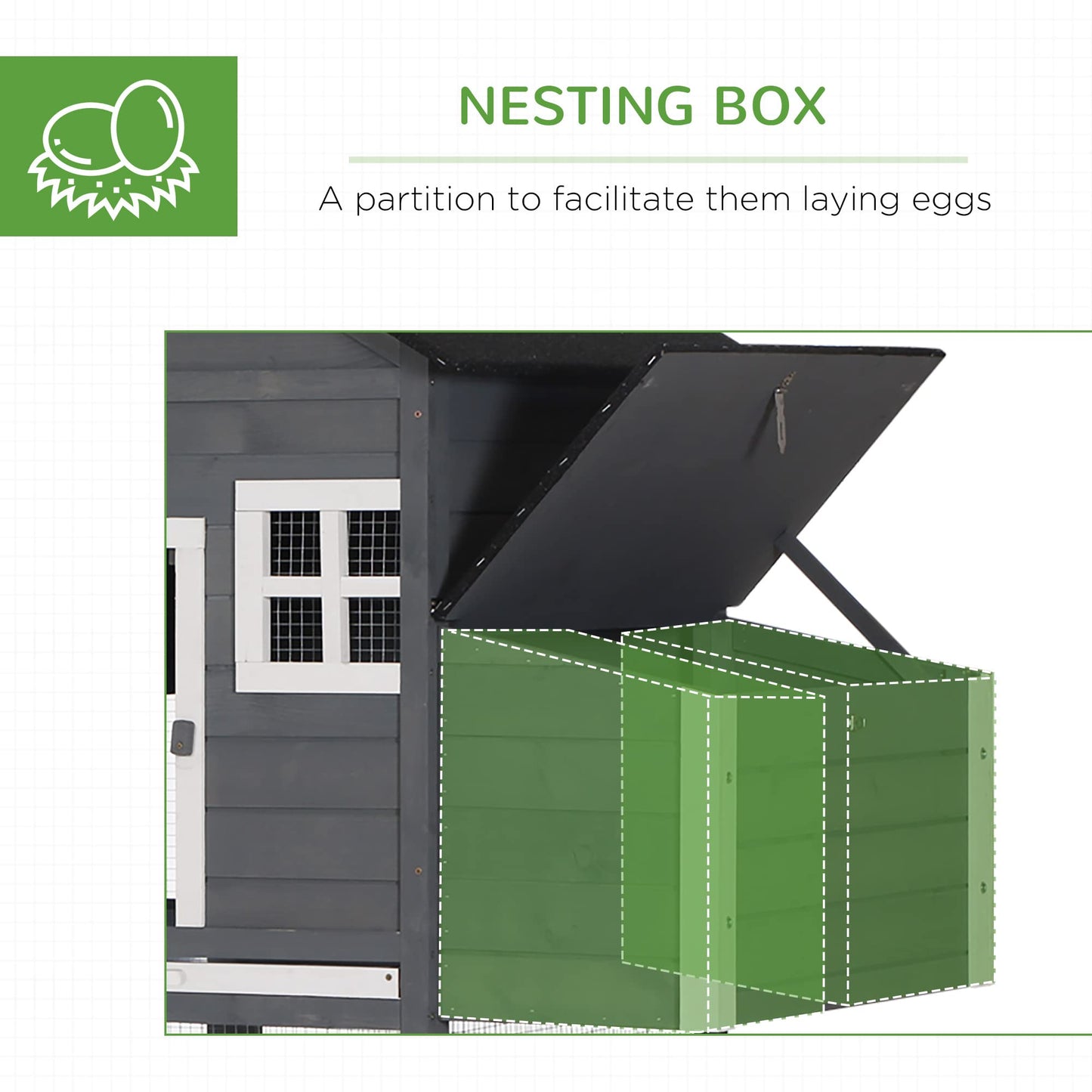 PawHut 84" Wooden Chicken Coop, Hen House Outdoor with Run Nesting Box, Asphalt Roof, Removable Tray, Ramp, Poultry Cage for 2-3 Chickens, Gray