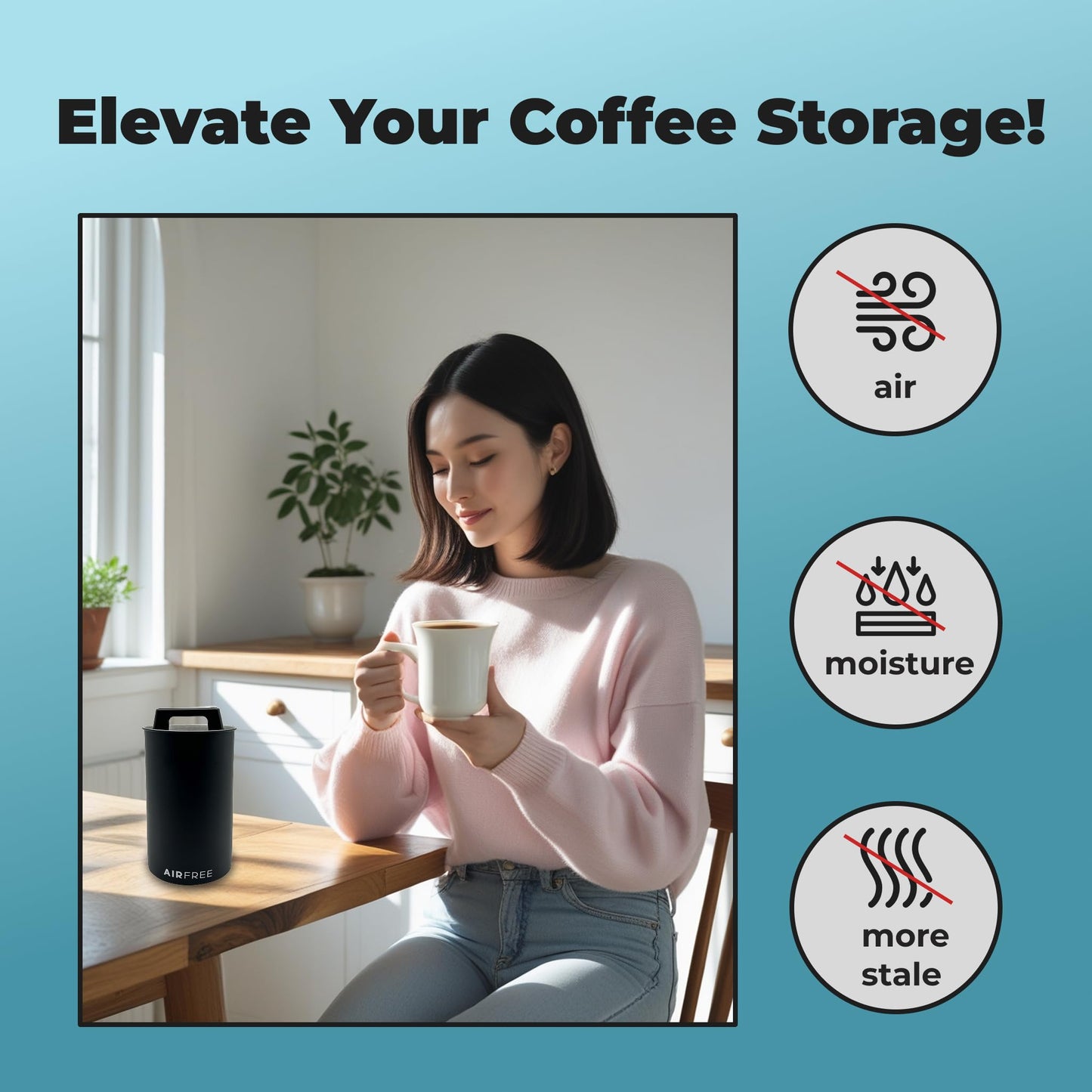 Skywin Metal Canister with Seal Lid, Black Coffee Canister, Coffee Container, Coffee Bean Storage, Vacuum Coffee Canister, Push Out Excess Air Preserve Food Freshness