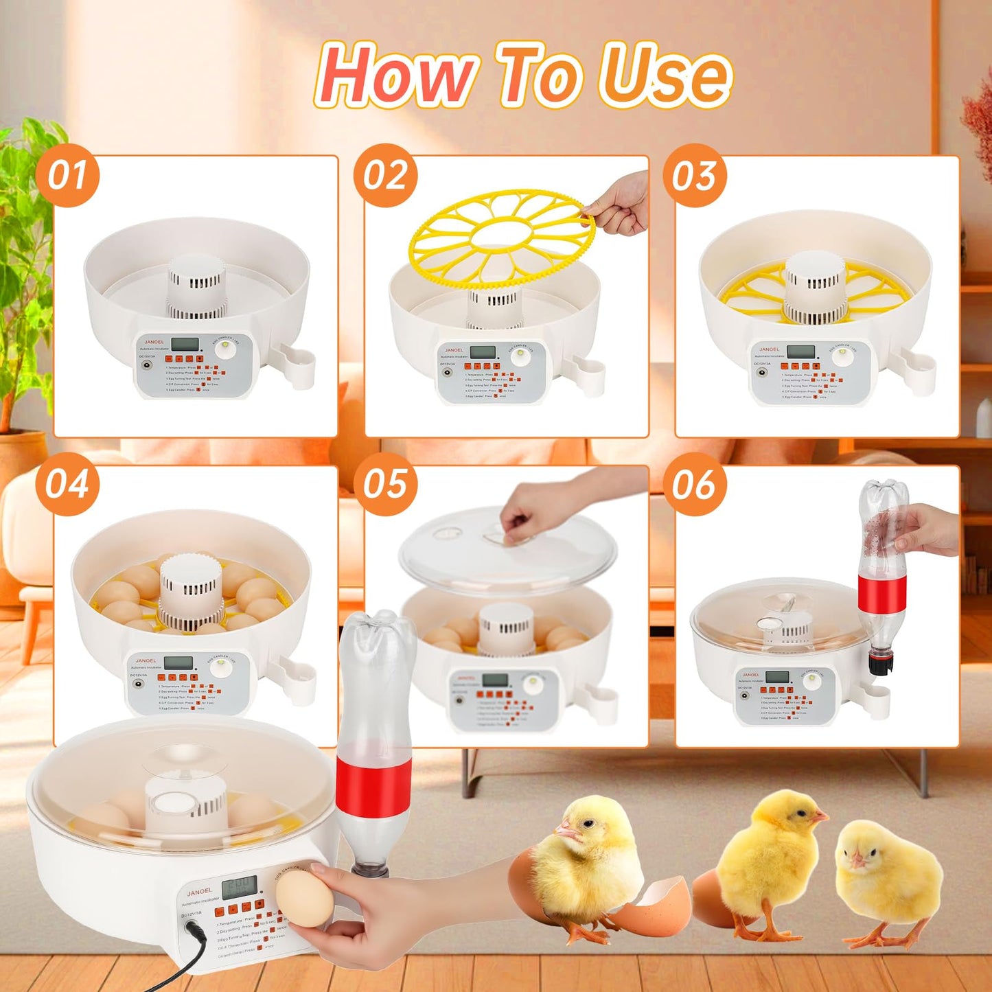 JANOEL Automatic Egg Incubator12-32 Eggs for Hatching Chick,Duck,Goose,Quail & Pigeons with Auto Egg Turnner/Fahrenheit Temperature+Humidity LED Display/Built-in Egg Candler/Perfect for Beginners