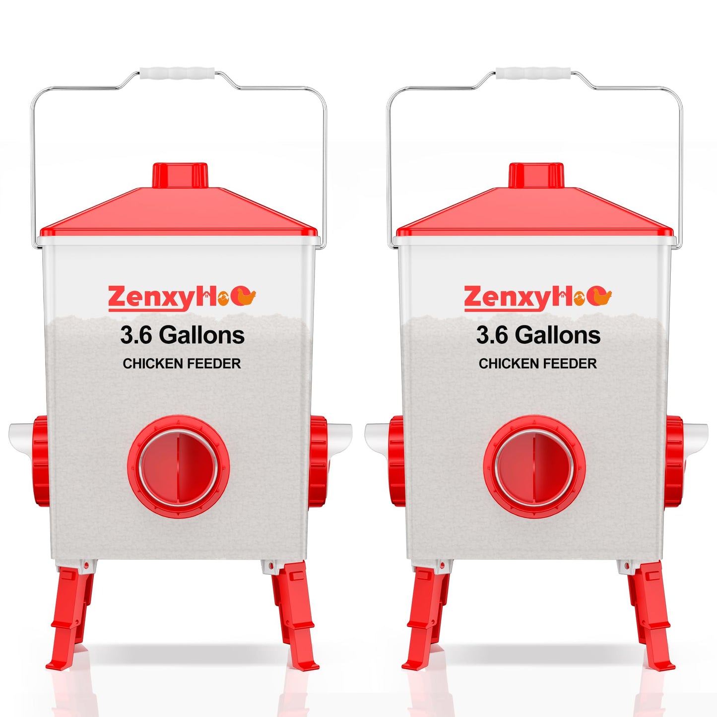 ZenxyHoC 2 * 3.6 Gallons Chicken Feeder Bucket with Handle, Anti Roost Cone and Adjustable Legs