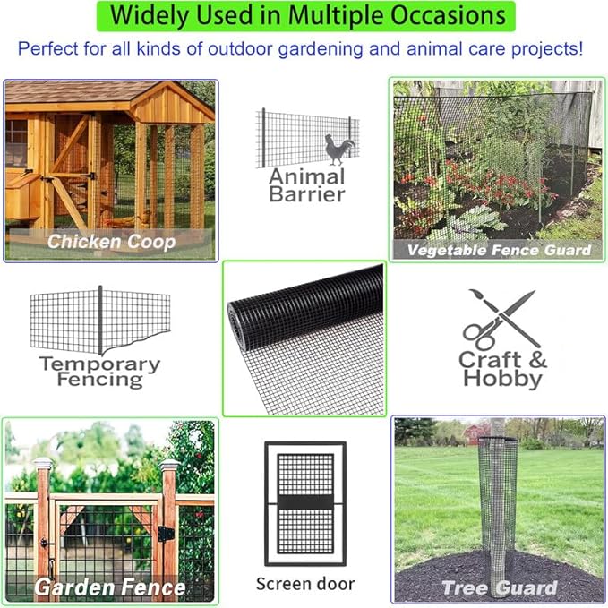 Hardware Cloth 1 inch Black Vinyl Coated Wire Mesh 24" x 50' Welded Wire Fencing 16Gauge, PVC Coating Chicken Wire Fence,Welded Wire Mesh Roll for Garden Guard Fence Poultry Cage Net Fencing