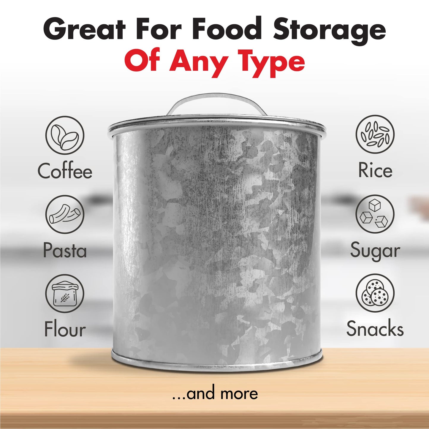 Amici Home Newport Galvanized Metal Canister | Dry Food Storage Container | Airtight Lid | 156 Ounce Capacity | Farmhouse Décor | Rustic Metal Canister for Kitchen Countertop (Silver)