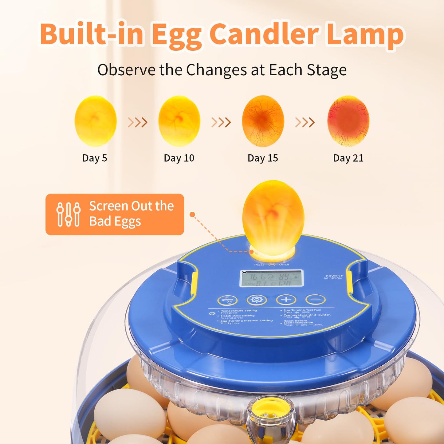 GOORY 18 Egg Incubator with Automatic Temperature & Humidity Control - 360° Observation Window, Digital Display, Auto-Turning - High Hatch Rate for Chicken Ducks Quail Birds
