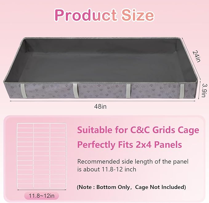 Waterproof Guinea Pig Cage Liner,Washable Tarp Bottom Base,Cage Liners for Small Animals,Hamster Chinchilla Hedgehog Ferret Rabbit. (Dark Grey-Paw, 24" X 48")