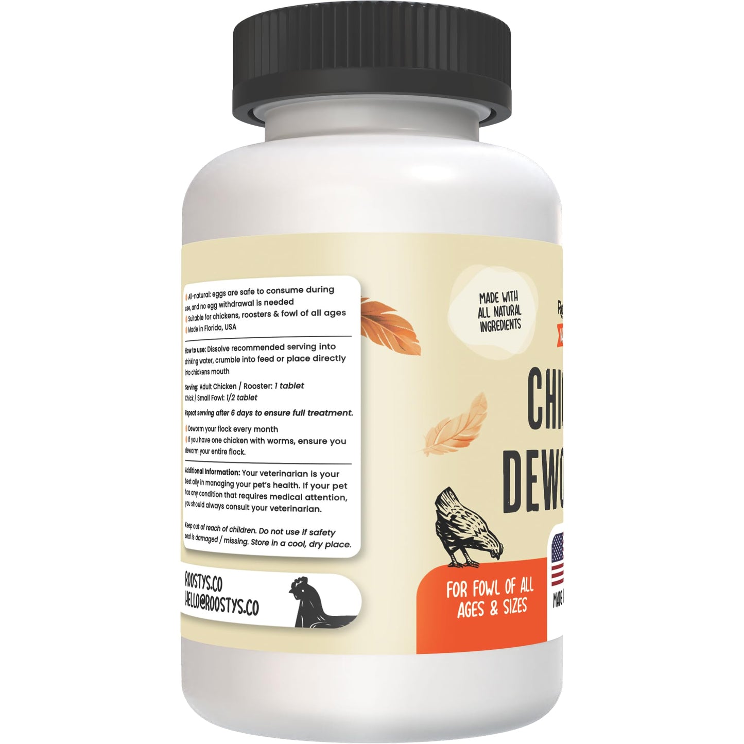 Roosty's Naturals De-Wormer for Chickens | 120 Count | All-Natural Formula | US-Made Chicken Wormer, Poultry De-Wormer |
